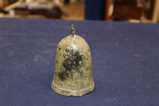 A brass inlaid pot and a bell